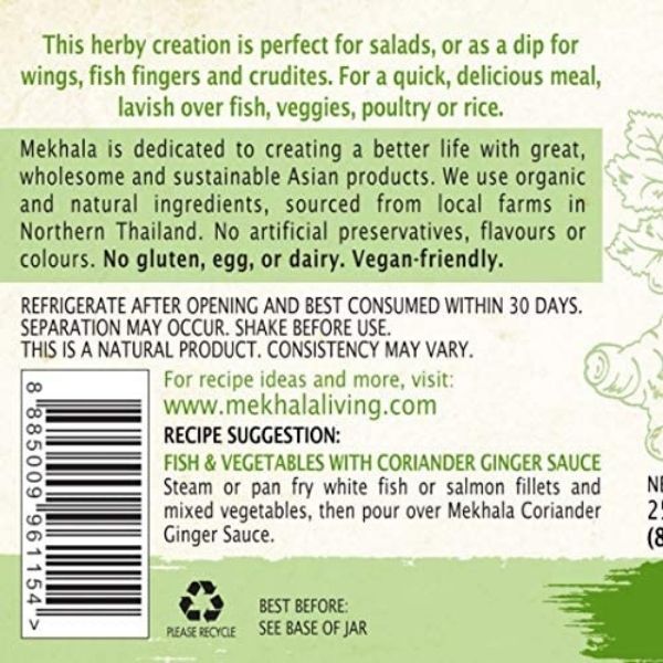 Mekhala Organic Coriander Ginger Dressing/ Sauce/ Marinade - 250ml - FoodCraft Online Store 